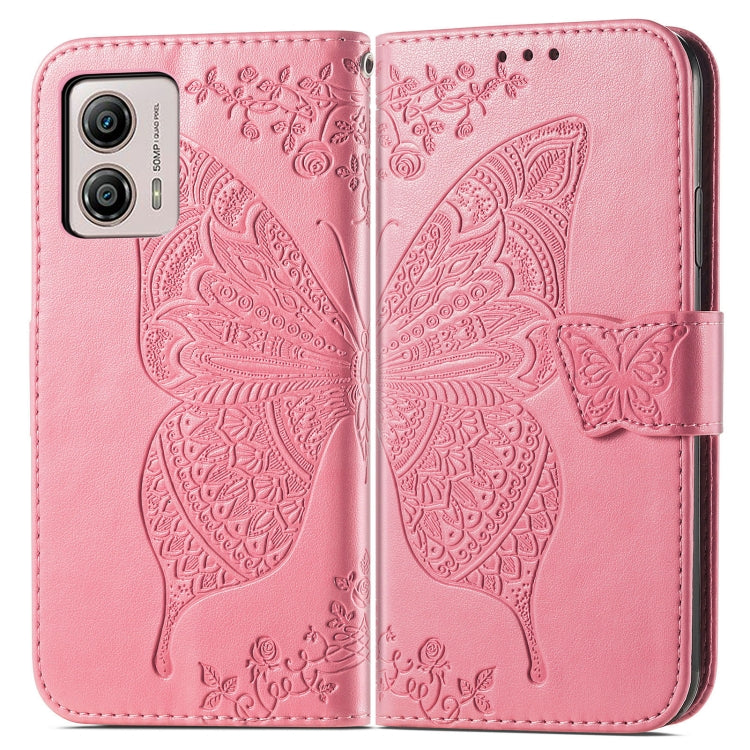 For Motorola Moto E13 Butterfly Love Flower Embossed Flip Leather Phone Case(Pink) by buy2fix