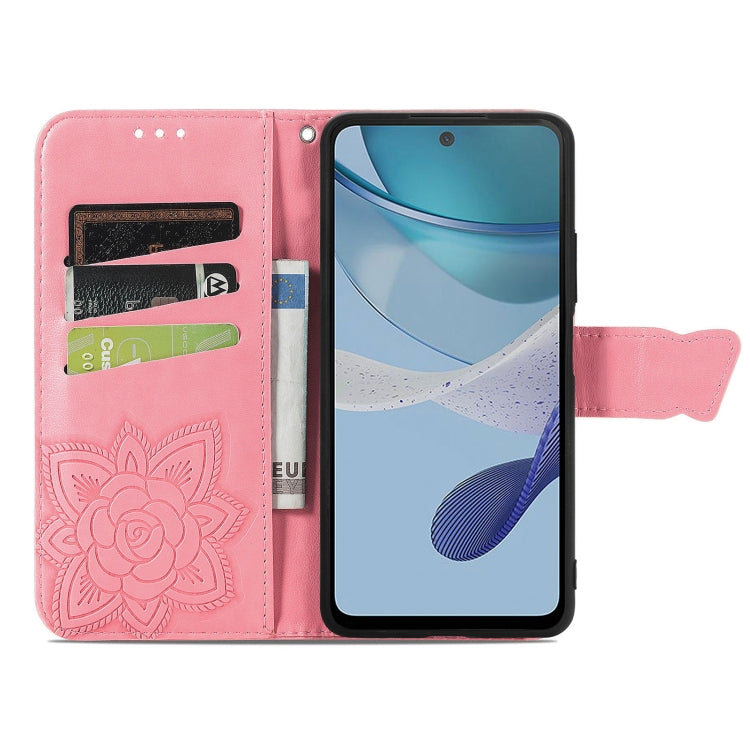 For Motorola Moto E13 Butterfly Love Flower Embossed Flip Leather Phone Case(Pink) by buy2fix