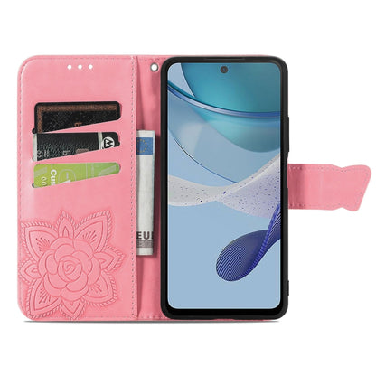 For Motorola Moto E13 Butterfly Love Flower Embossed Flip Leather Phone Case(Pink) by buy2fix