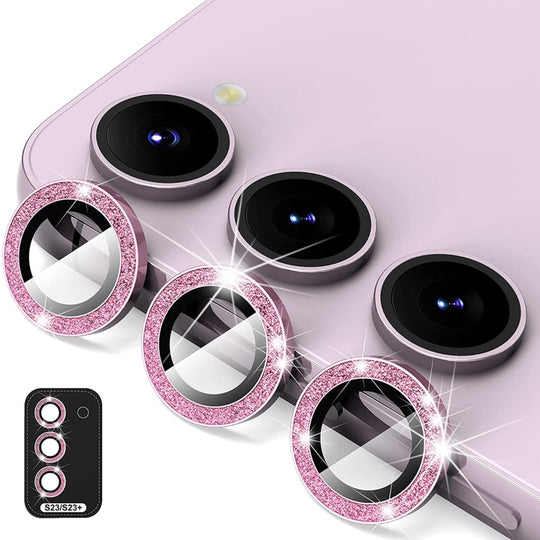 Pour Samsung Galaxy S23 5G / S23 + 5G ENKAY 9H Objectif de caméra arrière Glitter Anneau en alliage d'aluminium Film de verre trempé (rose)