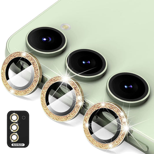For Samsung Galaxy S23 5G / S23+ 5G ENKAY 9H Rear Camera Lens Glitter Aluminium Alloy Ring Tempered Glass Film(Gold) - Galaxy S23+ 5G Tempered Glass by ENKAY | Online Shopping UK | buy2fix