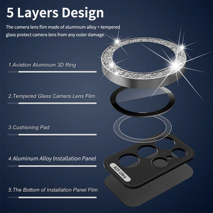 For Samsung Galaxy S23 5G / S23+ 5G ENKAY 9H Rear Camera Lens Glitter Aluminium Alloy Ring Tempered Glass Film(Gold) - Galaxy S23+ 5G Tempered Glass by ENKAY | Online Shopping UK | buy2fix