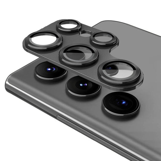 Pour Samsung Galaxy S22 Ultra ENKAY 9H Objectif de caméra arrière Film de verre trempé en alliage d'aluminium (noir)