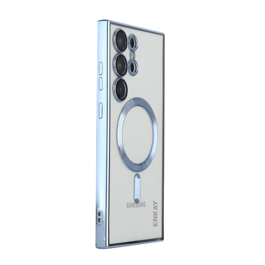 For Samsung Galaxy S22 Ultra 5G ENKAY Electroplated MagSafe Shockproof TPU Phone Case with Lens Film(Light Blue)
