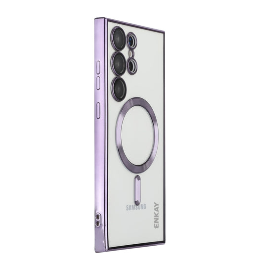 For Samsung Galaxy S22 Ultra 5G ENKAY Electroplated MagSafe Shockproof TPU Phone Case with Lens Film(Purple)
