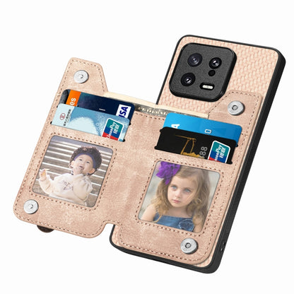 For Xiaomi 13 Carbon Fiber Flip Zipper Wallet Phone Case(Khaki) - Xiaomi Cases by buy2fix | Online Shopping UK | buy2fix