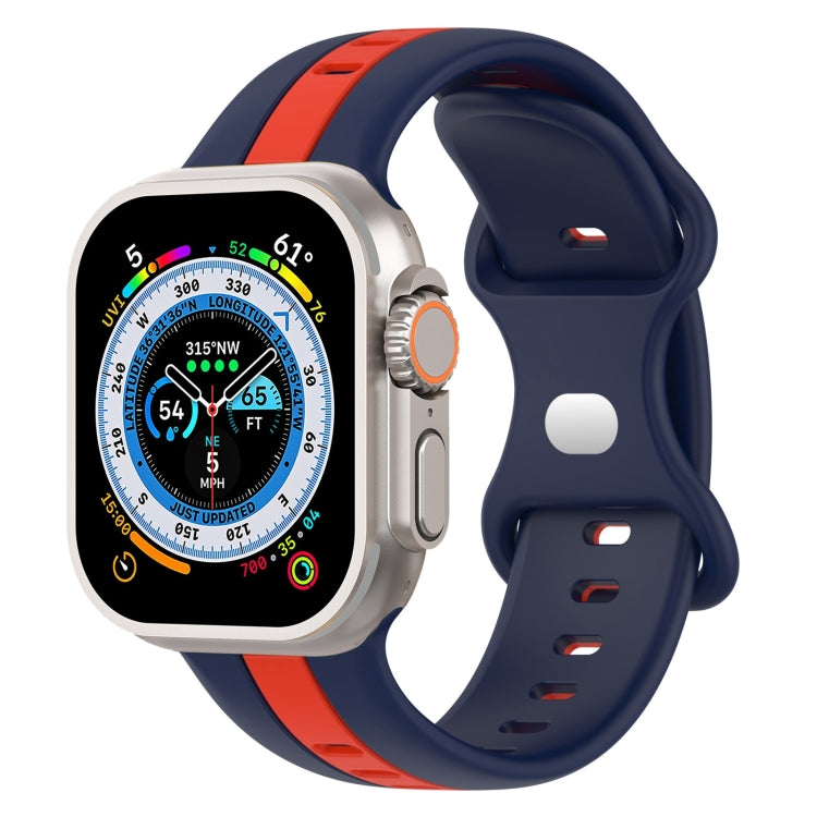 Butterfly Buckle Two-Color Silicone Watch Band For Apple Watch Ultra 49mm(Midnight Blue + Red) - Watch Bands by buy2fix | Online Shopping UK | buy2fix