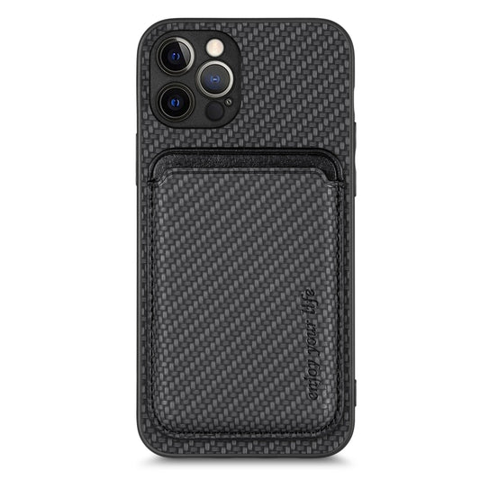 For iPhone 12 Pro Carbon Fiber Leather Card Magsafe Magnetic Phone Case(Black) - iPhone 12 / 12 Pro Cases by buy2fix | Online Shopping UK | buy2fix