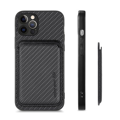 For iPhone 12 Pro Carbon Fiber Leather Card Magsafe Magnetic Phone Case(Black) - iPhone 12 / 12 Pro Cases by buy2fix | Online Shopping UK | buy2fix