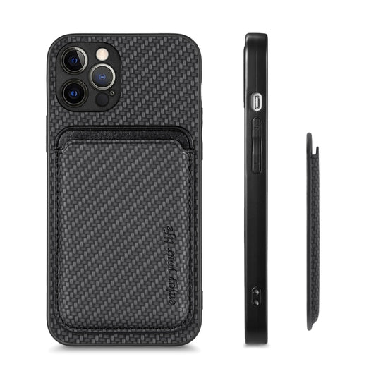 For iPhone 12 Pro Carbon Fiber Leather Card Magsafe Magnetic Phone Case(Black) - iPhone 12 / 12 Pro Cases by buy2fix | Online Shopping UK | buy2fix