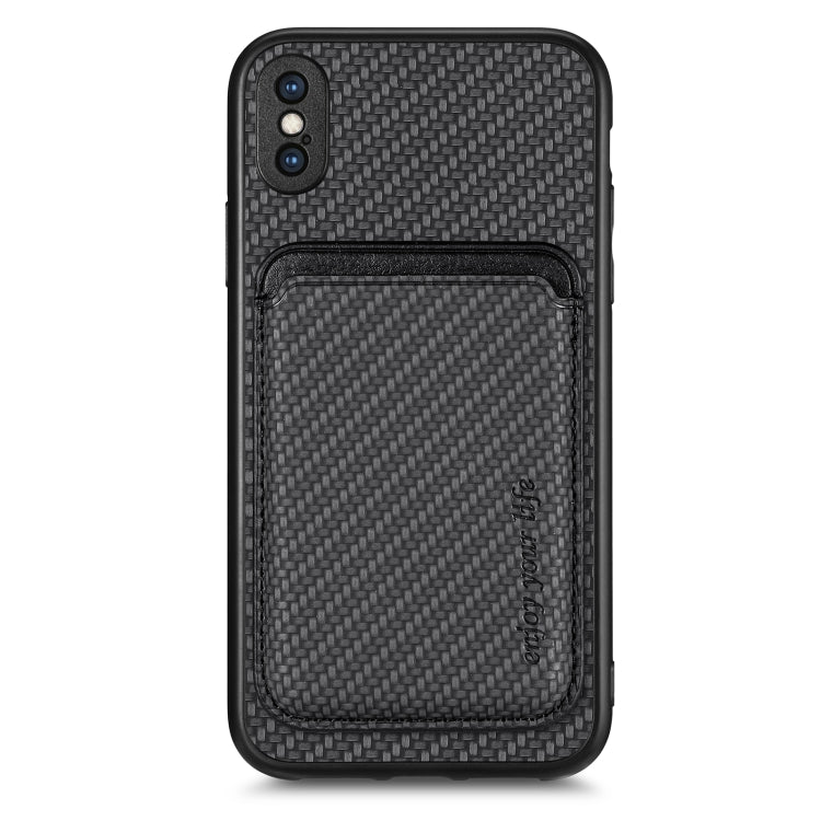 For iPhone X / XS Carbon Fiber Leather Card Magsafe Magnetic Phone Case(Black) by buy2fix