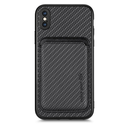 For iPhone X / XS Carbon Fiber Leather Card Magsafe Magnetic Phone Case(Black) by buy2fix