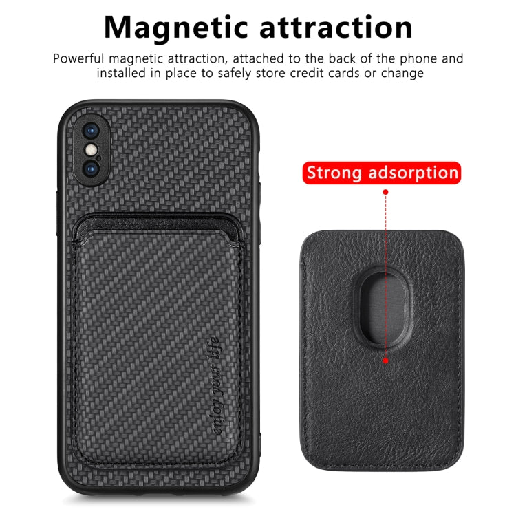 For iPhone X / XS Carbon Fiber Leather Card Magsafe Magnetic Phone Case(Black) by buy2fix