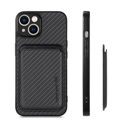 For iPhone 14 Carbon Fiber Leather Card Magsafe Magnetic Phone Case(Black) by buy2fix