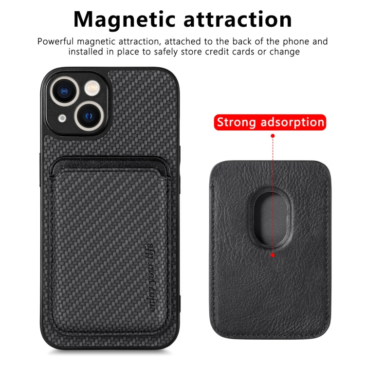 For iPhone 14 Carbon Fiber Leather Card Magsafe Magnetic Phone Case(Black) by buy2fix
