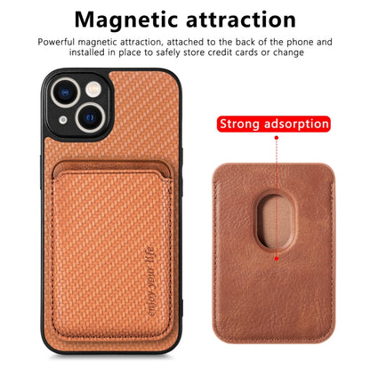 For iPhone 14 Carbon Fiber Leather Card Magsafe Magnetic Phone Case(Brown) - iPhone 14 Cases by buy2fix | Online Shopping UK | buy2fix