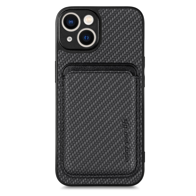 For iPhone 14 Plus Carbon Fiber Leather Card Magsafe Magnetic Phone Case(Black) - iPhone 14 Plus Cases by buy2fix | Online Shopping UK | buy2fix