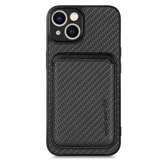 For iPhone 14 Plus Carbon Fiber Leather Card Magsafe Magnetic Phone Case(Black) - iPhone 14 Plus Cases by buy2fix | Online Shopping UK | buy2fix