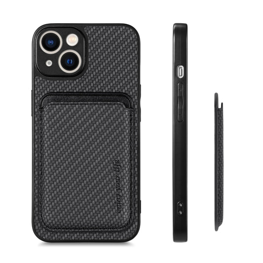 For iPhone 14 Plus Carbon Fiber Leather Card Magsafe Magnetic Phone Case(Black) - iPhone 14 Plus Cases by buy2fix | Online Shopping UK | buy2fix