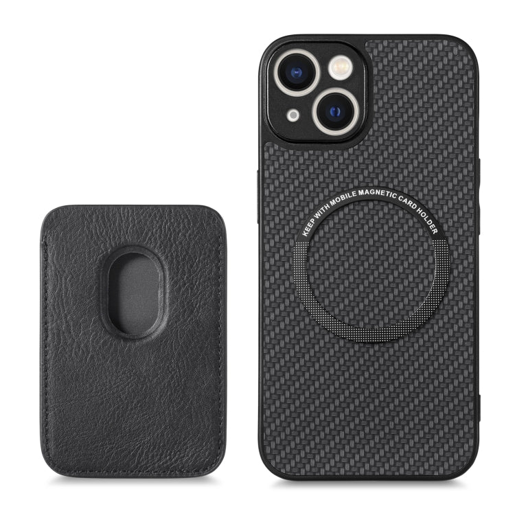 For iPhone 14 Plus Carbon Fiber Leather Card Magsafe Magnetic Phone Case(Black) - iPhone 14 Plus Cases by buy2fix | Online Shopping UK | buy2fix