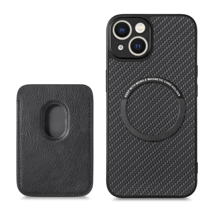 For iPhone 14 Plus Carbon Fiber Leather Card Magsafe Magnetic Phone Case(Black) - iPhone 14 Plus Cases by buy2fix | Online Shopping UK | buy2fix