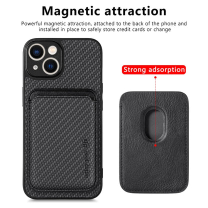 For iPhone 14 Plus Carbon Fiber Leather Card Magsafe Magnetic Phone Case(Black) - iPhone 14 Plus Cases by buy2fix | Online Shopping UK | buy2fix