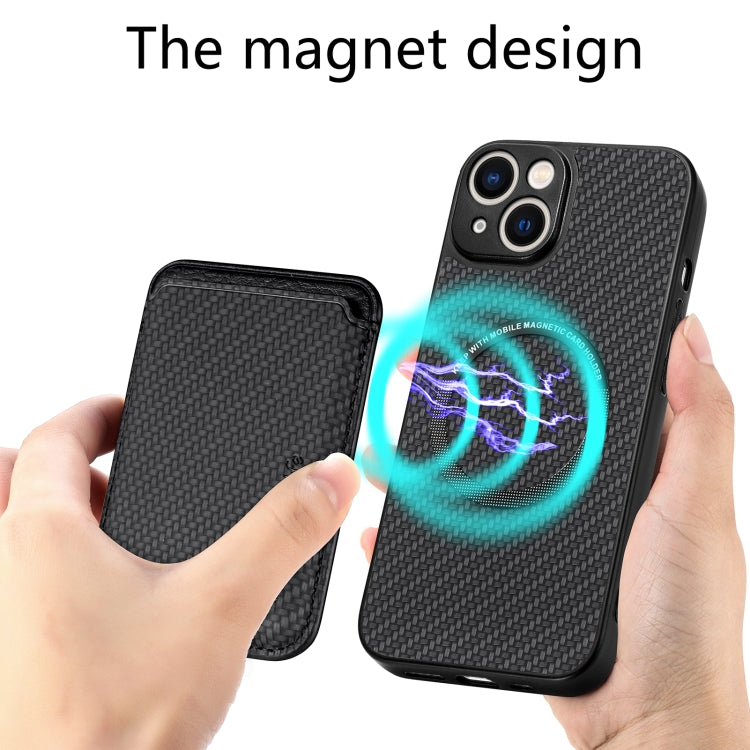 For iPhone 14 Plus Carbon Fiber Leather Card Magsafe Magnetic Phone Case(Black) - iPhone 14 Plus Cases by buy2fix | Online Shopping UK | buy2fix