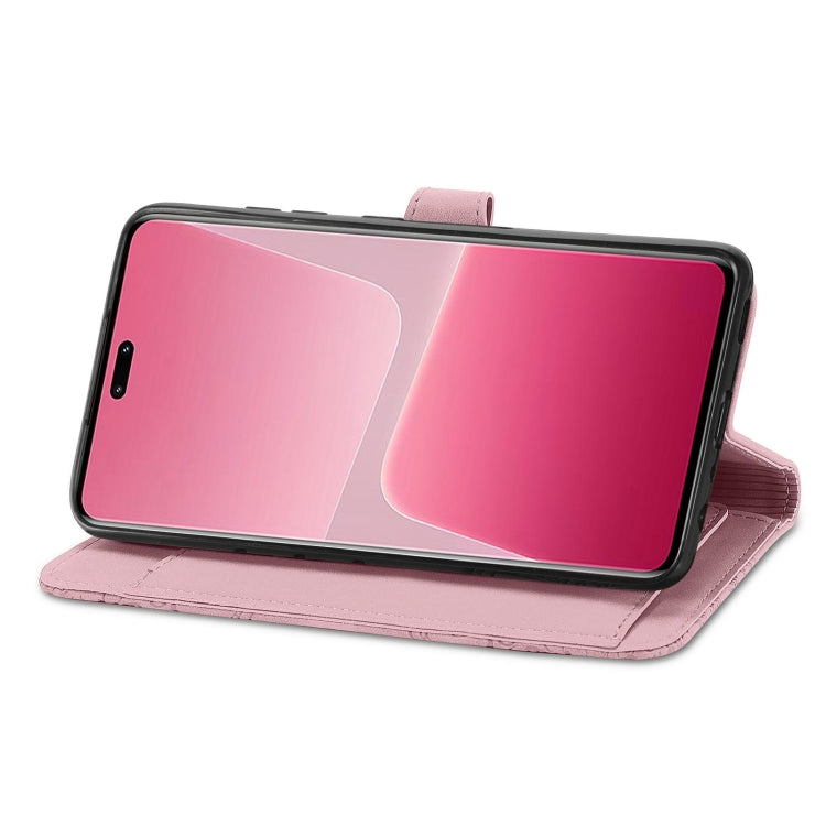 For Xiaomi 13 Lite Embossed Flower Zipper Leather Phone Case(Pink) - Xiaomi Cases by buy2fix | Online Shopping UK | buy2fix