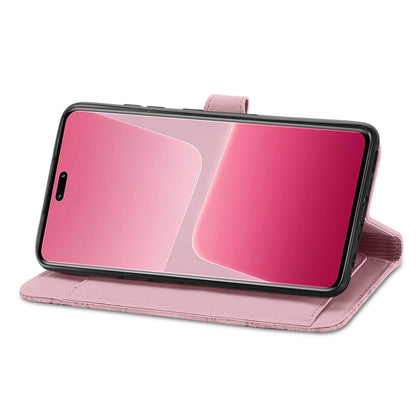 For Xiaomi 13 Lite Embossed Flower Zipper Leather Phone Case(Pink) - Xiaomi Cases by buy2fix | Online Shopping UK | buy2fix