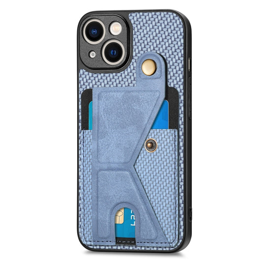 For iPhone 13 Carbon Fiber Wallet Flip Card K-shaped Holder Phone Case(Blue) - iPhone 13 Cases by buy2fix | Online Shopping UK | buy2fix