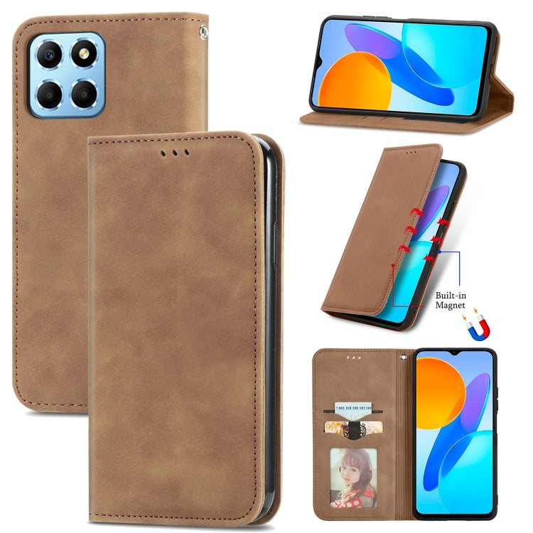For Honor X6 Retro Skin Feel Magnetic Flip Leather Phone Case(Brown) by buy2fix