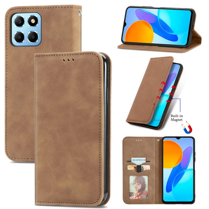 For Honor X6 Retro Skin Feel Magnetic Flip Leather Phone Case(Brown) by buy2fix