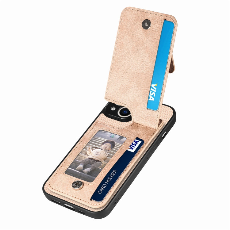 For iPhone 14 Plus Carbon Fiber Vertical Flip Zipper Phone Case(Khaki) - iPhone 14 Plus Cases by buy2fix | Online Shopping UK | buy2fix