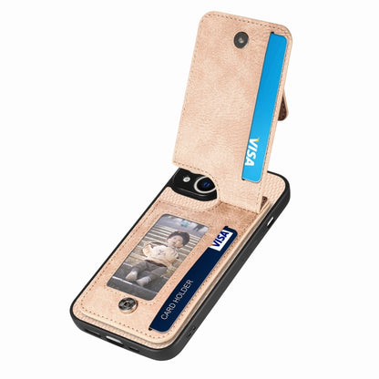 For iPhone 14 Plus Carbon Fiber Vertical Flip Zipper Phone Case(Khaki) - iPhone 14 Plus Cases by buy2fix | Online Shopping UK | buy2fix