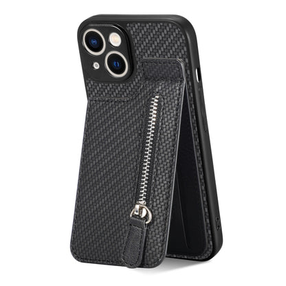 For iPhone 13 mini Carbon Fiber Vertical Flip Zipper Phone Case(Black) - iPhone 13 mini Cases by buy2fix | Online Shopping UK | buy2fix