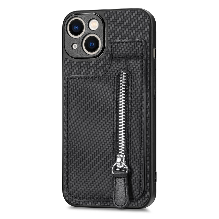 For iPhone 13 mini Carbon Fiber Vertical Flip Zipper Phone Case(Black) - iPhone 13 mini Cases by buy2fix | Online Shopping UK | buy2fix