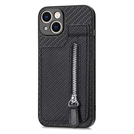 For iPhone 13 mini Carbon Fiber Vertical Flip Zipper Phone Case(Black) - iPhone 13 mini Cases by buy2fix | Online Shopping UK | buy2fix
