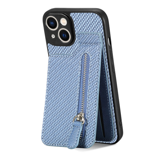 For iPhone 13 mini Carbon Fiber Vertical Flip Zipper Phone Case(Blue) - iPhone 13 mini Cases by buy2fix | Online Shopping UK | buy2fix