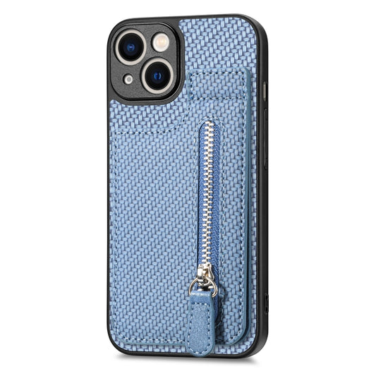For iPhone 13 mini Carbon Fiber Vertical Flip Zipper Phone Case(Blue) - iPhone 13 mini Cases by buy2fix | Online Shopping UK | buy2fix