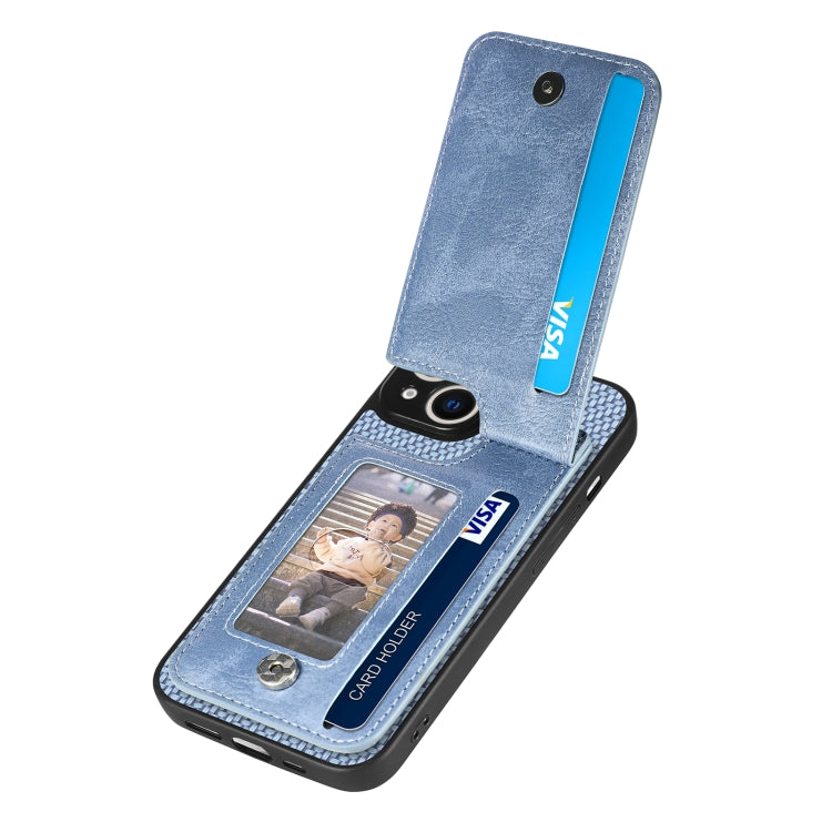 For iPhone 13 mini Carbon Fiber Vertical Flip Zipper Phone Case(Blue) - iPhone 13 mini Cases by buy2fix | Online Shopping UK | buy2fix