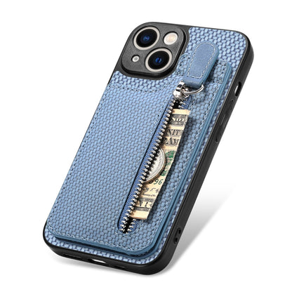 For iPhone 13 mini Carbon Fiber Vertical Flip Zipper Phone Case(Blue) - iPhone 13 mini Cases by buy2fix | Online Shopping UK | buy2fix