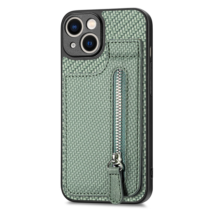 For iPhone 13 mini Carbon Fiber Vertical Flip Zipper Phone Case(Green) - iPhone 13 mini Cases by buy2fix | Online Shopping UK | buy2fix