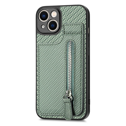 For iPhone 13 mini Carbon Fiber Vertical Flip Zipper Phone Case(Green) - iPhone 13 mini Cases by buy2fix | Online Shopping UK | buy2fix