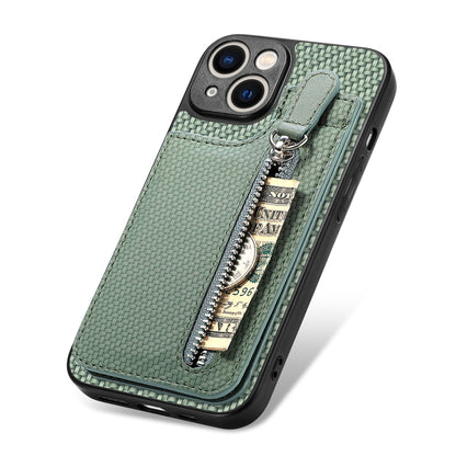 For iPhone 13 mini Carbon Fiber Vertical Flip Zipper Phone Case(Green) - iPhone 13 mini Cases by buy2fix | Online Shopping UK | buy2fix