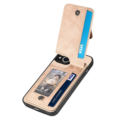 For iPhone 13 mini Carbon Fiber Vertical Flip Zipper Phone Case(Khaki) - iPhone 13 mini Cases by buy2fix | Online Shopping UK | buy2fix