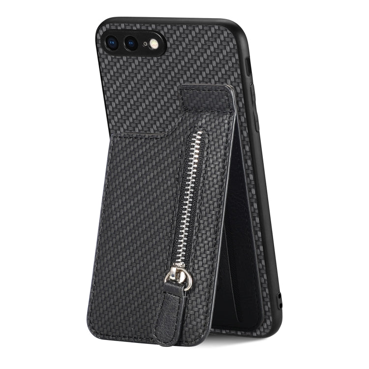 For iPhone SE 2022 / 2020 / 7 / 8 Carbon Fiber Vertical Flip Zipper Phone Case(Black) - More iPhone Cases by buy2fix | Online Shopping UK | buy2fix