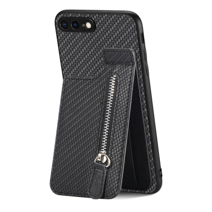 For iPhone SE 2022 / 2020 / 7 / 8 Carbon Fiber Vertical Flip Zipper Phone Case(Black) - More iPhone Cases by buy2fix | Online Shopping UK | buy2fix