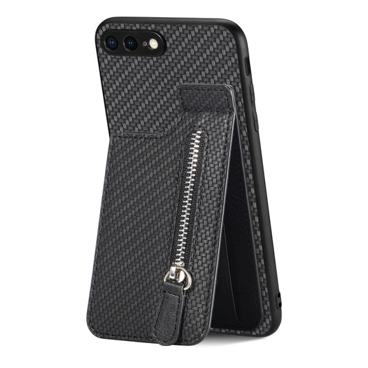 For iPhone SE 2022 / 2020 / 7 / 8 Carbon Fiber Vertical Flip Zipper Phone Case(Black) - More iPhone Cases by buy2fix | Online Shopping UK | buy2fix