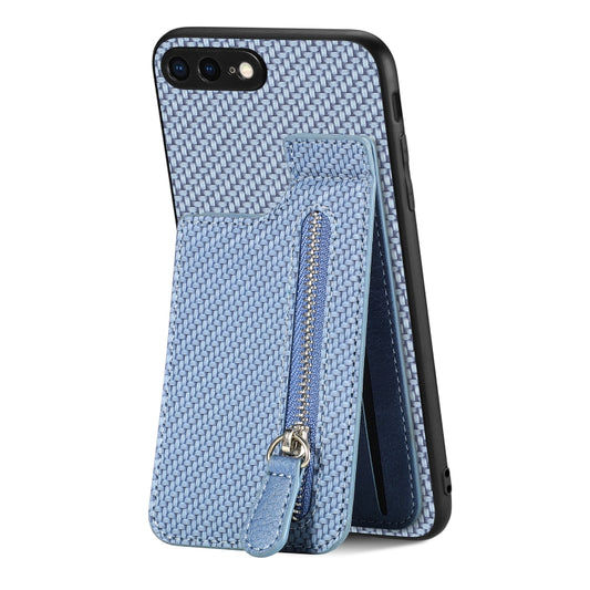 For iPhone SE 2022 / 2020 / 7 / 8 Carbon Fiber Vertical Flip Zipper Phone Case(Blue) - More iPhone Cases by buy2fix | Online Shopping UK | buy2fix