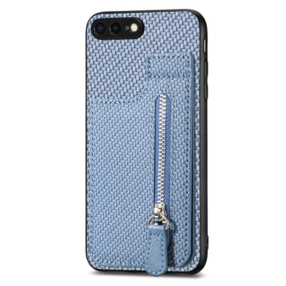 For iPhone SE 2022 / 2020 / 7 / 8 Carbon Fiber Vertical Flip Zipper Phone Case(Blue) - More iPhone Cases by buy2fix | Online Shopping UK | buy2fix